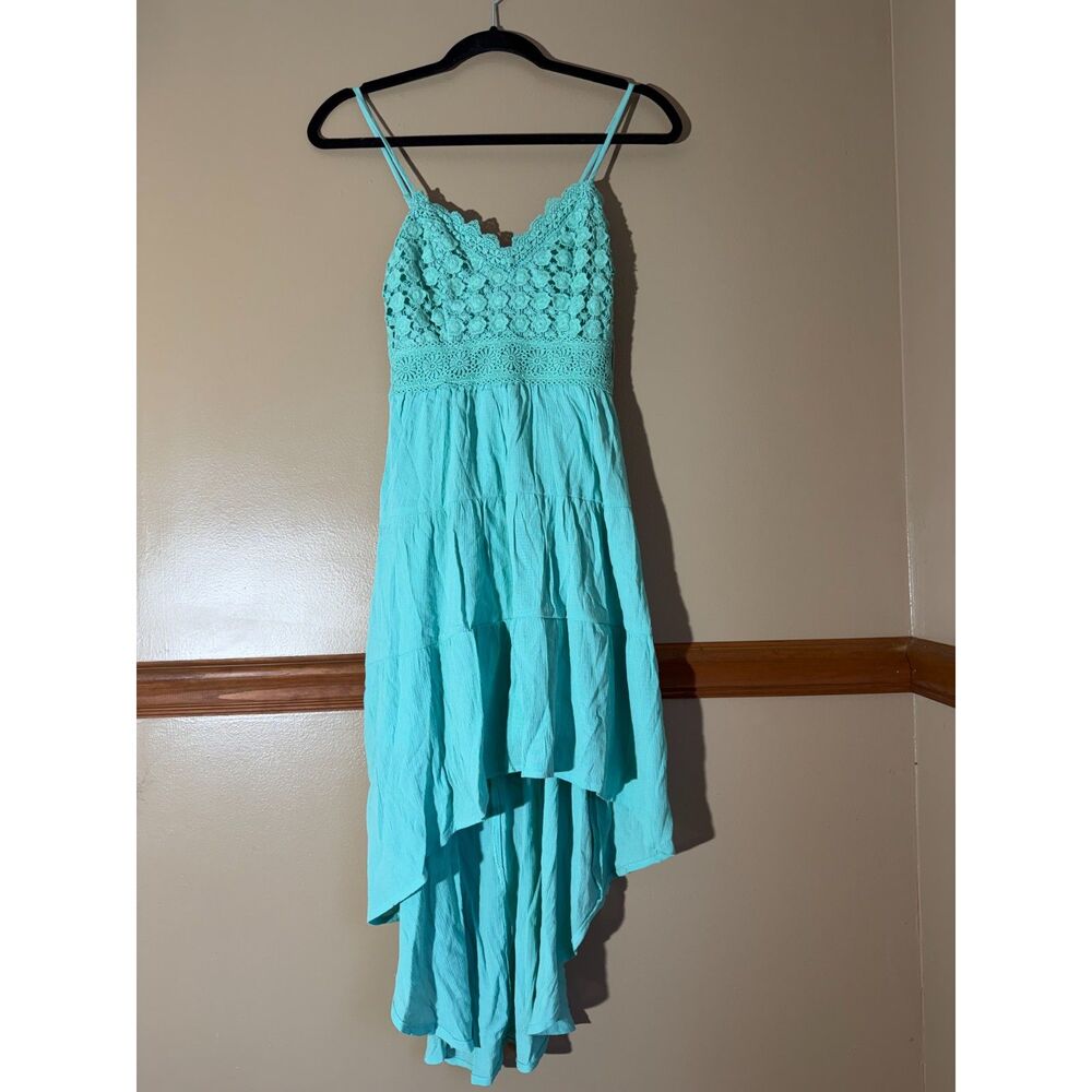 No Boundaries Crochet Hi-Low Dress Aqua Summer XS NWT